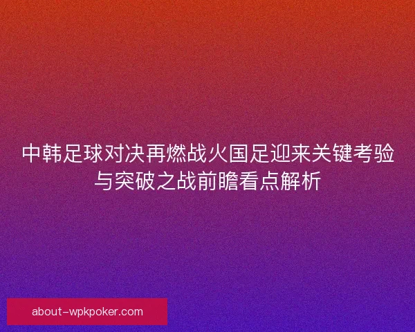 中韩足球对决再燃战火国足迎来关键考验与突破之战前瞻看点解析